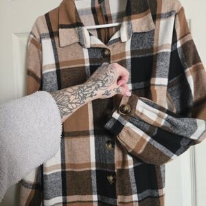 SHEIN Brown Plaid Teddy Jacket